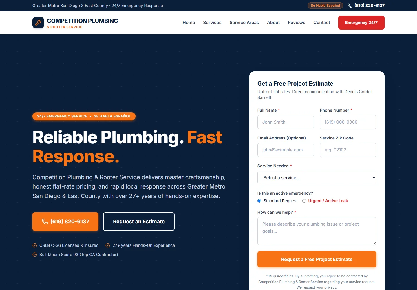 Preview of the plumbing website demonstration